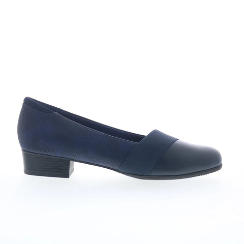 Trotters Melinda T1862-400 Womens Blue Leather Slip On Pumps Heels Shoes