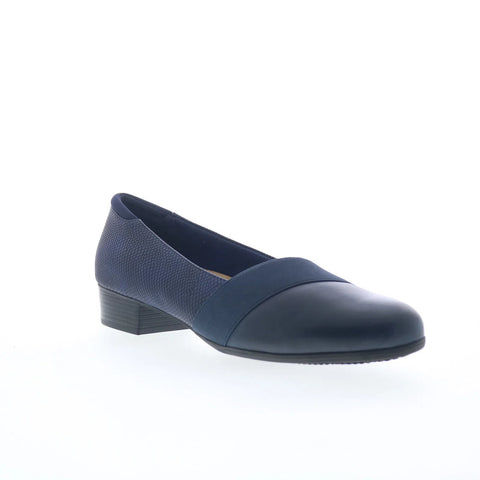 Trotters Melinda T1862-400 Womens Blue Leather Slip On Pumps Heels Shoes