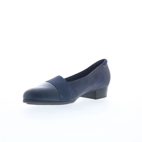 Trotters Melinda T1862-400 Womens Blue Leather Slip On Pumps Heels Shoes