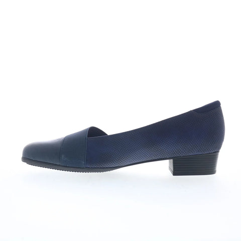 Trotters Melinda T1862-400 Womens Blue Leather Slip On Pumps Heels Shoes