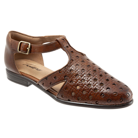 Trotters Leatha Open Weave T1908-226 Womens Brown Strap Sandals Shoes