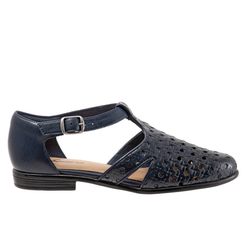 Trotters Leatha Open Weave T1908-400 Womens Blue Narrow Strap Sandals Shoes