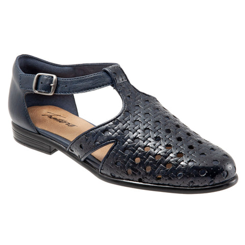 Trotters Leatha Open Weave T1908-400 Womens Blue Narrow Strap Sandals Shoes