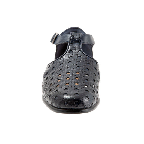 Trotters Leatha Open Weave T1908-400 Womens Blue Narrow Strap Sandals Shoes