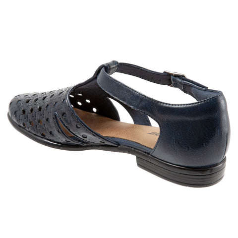 Trotters Leatha Open Weave T1908-400 Womens Blue Narrow Strap Sandals Shoes