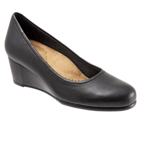 Trotters Winnie T1965-001 Womens Black Narrow Leather Wedges Heels Shoes