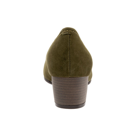 Trotters Winnie T1965-303 Womens Green Wide Suede Slip On Pumps Heels Shoes