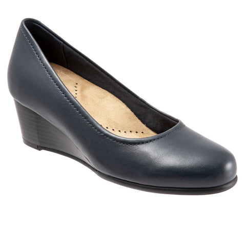 Trotters Winnie T1965-400 Womens Blue Leather Slip On Pumps Heels Shoes