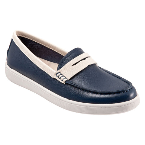 Trotters Dina T2000-464 Womens Blue Leather Slip On Loafer Flats Shoes