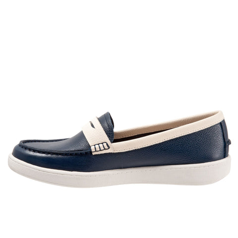 Trotters Dina T2000-464 Womens Blue Leather Slip On Loafer Flats Shoes