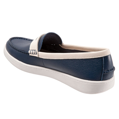 Trotters Dina T2000-464 Womens Blue Leather Slip On Loafer Flats Shoes