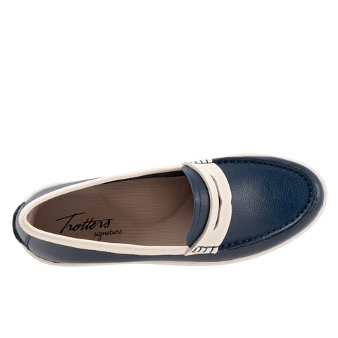 Trotters Dina T2000-464 Womens Blue Leather Slip On Loafer Flats Shoes