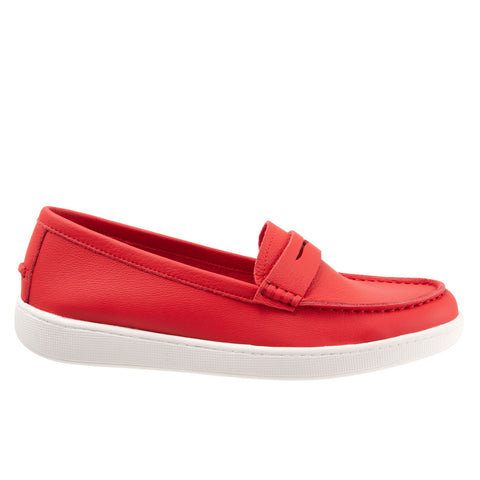 Trotters Dina T2000-600 Womens Red Narrow Leather Loafer Flats Shoes