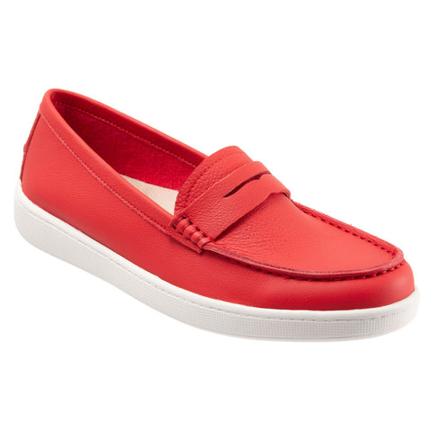Trotters Dina T2000-600 Womens Red Leather Slip On Loafer Flats Shoes