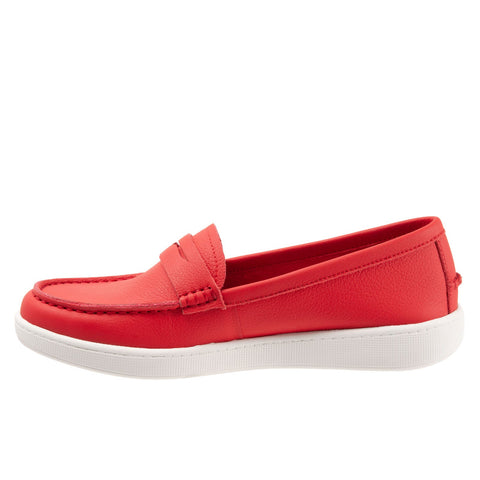 Trotters Dina T2000-600 Womens Red Wide Leather Slip On Loafer Flats Shoes