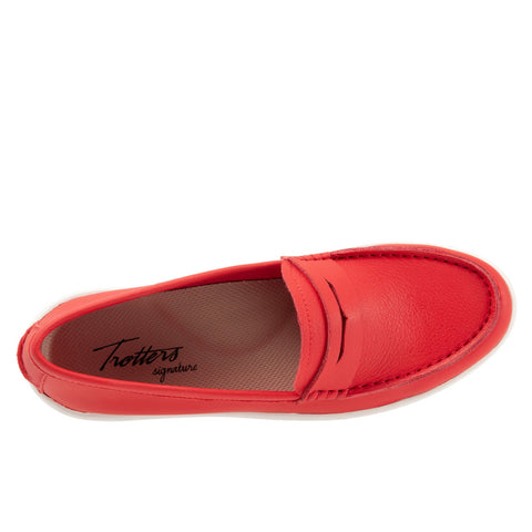 Trotters Dina T2000-600 Womens Red Leather Slip On Loafer Flats Shoes