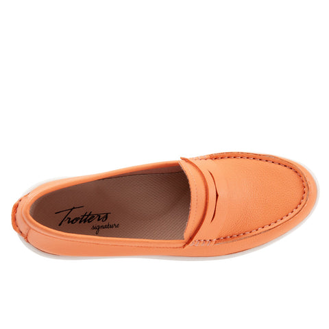 Trotters Dina T2000-800 Womens Orange Leather Slip On Loafer Flats Shoes