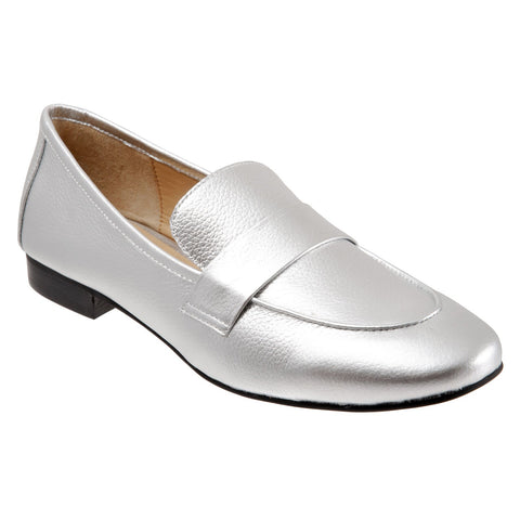 Trotters Gemma T2005-040 Womens Silver Wide Leather Loafer Flats Shoes