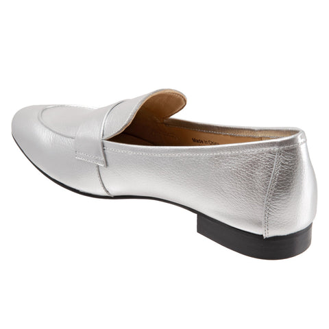 Trotters Gemma T2005-040 Womens Silver Narrow Leather Loafer Flats Shoes