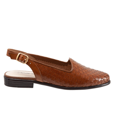 Trotters Lena T2009-206 Womens Brown Narrow Leather Slingback Flats Shoes