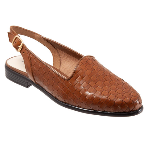 Trotters Lena T2009-206 Womens Brown Narrow Leather Slingback Flats Shoes