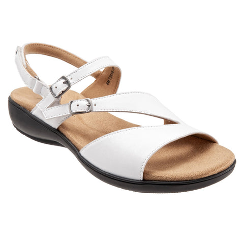Trotters Riva T2016-100 Womens White Leather Strap Sandals Shoes
