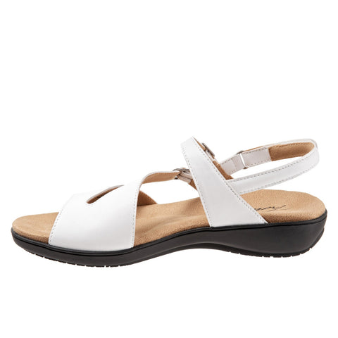 Trotters Riva T2016-100 Womens White Leather Strap Sandals Shoes