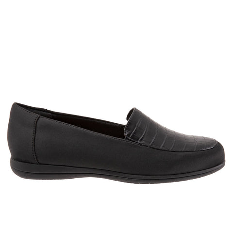 Trotters Deanna T2055-101 Womens Black Wide Leather Loafer Flats Shoes