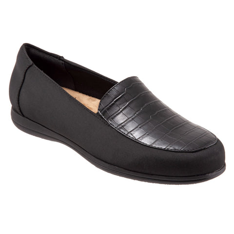 Trotters Deanna T2055-101 Womens Black Wide Leather Loafer Flats Shoes