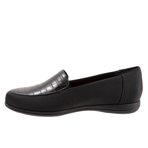 Trotters Deanna T2055-101 Womens Black Wide Leather Loafer Flats Shoes