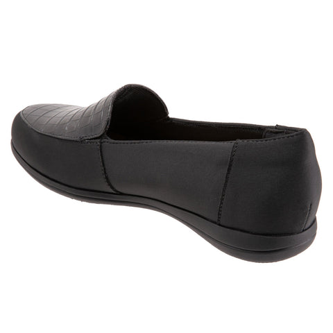 Trotters Deanna T2055-101 Womens Black Wide Leather Loafer Flats Shoes