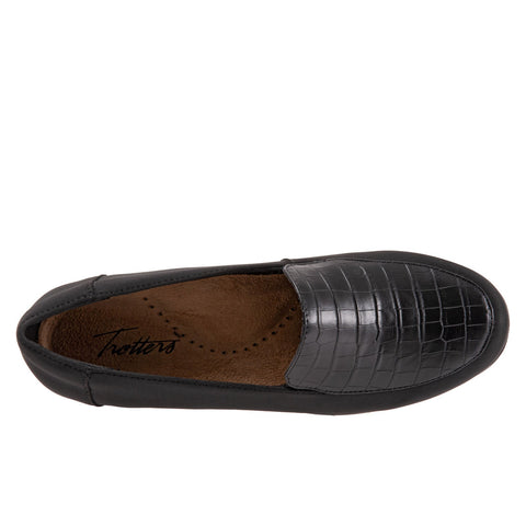 Trotters Deanna T2055-101 Womens Black Wide Leather Loafer Flats Shoes