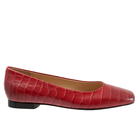 Trotters Honor T2057-607 Womens Red Wide Leather Slip On Ballet Flats Shoes
