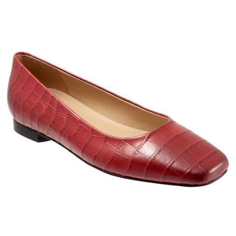 Trotters Honor T2057-607 Womens Red Narrow Leather Ballet Flats Shoes