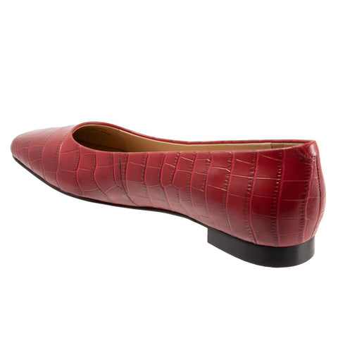 Trotters Honor T2057-607 Womens Red Narrow Leather Ballet Flats Shoes