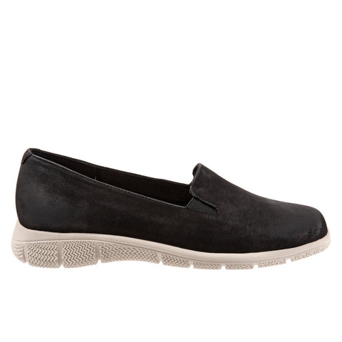 Trotters Universal T2110-036 Womens Black Nubuck Slip On Loafer Flats Shoes