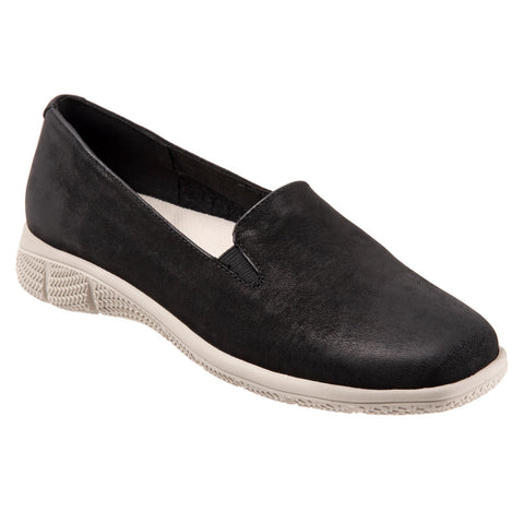 Trotters Universal T2110-036 Womens Black Nubuck Slip On Loafer Flats Shoes