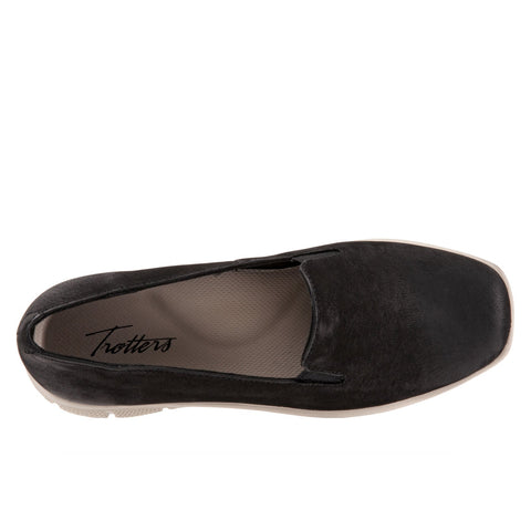 Trotters Universal T2110-036 Womens Black Wide Nubuck Loafer Flats Shoes