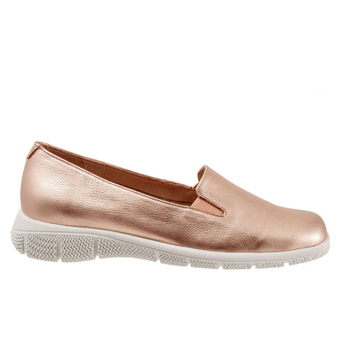 Trotters Universal T2110-720 Womens Gold Leather Slip On Loafer Flats Shoes