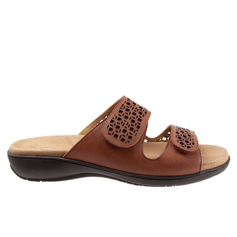 Trotters Ruthie T2113-215 Womens Brown Wide Leather Slides Sandals Shoes
