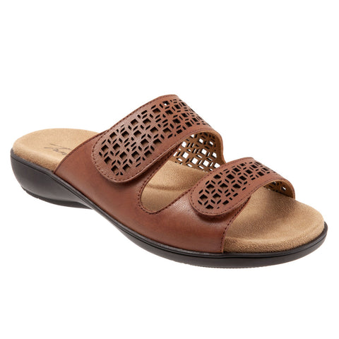 Trotters Ruthie T2113-215 Womens Brown Wide Leather Slides Sandals Shoes