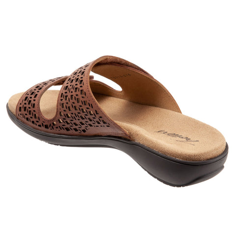 Trotters Ruthie T2113-215 Womens Brown Wide Leather Slides Sandals Shoes