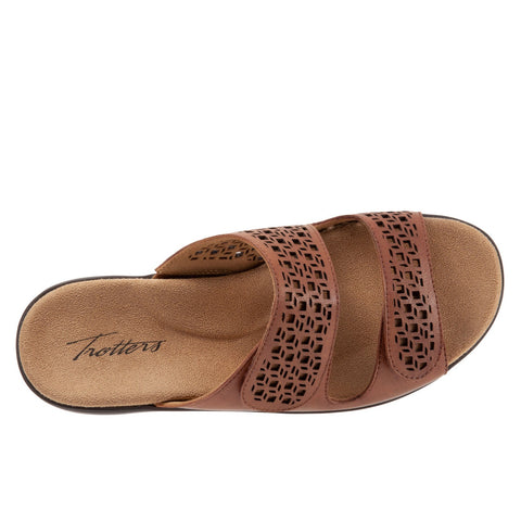 Trotters Ruthie T2113-215 Womens Brown Wide Leather Slides Sandals Shoes