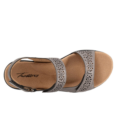 Trotters Romi T2118-033 Womens Gray Leather Strap Slingback Sandals Shoes