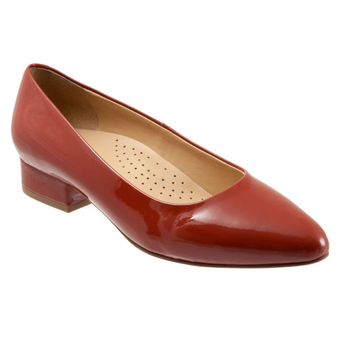 Trotters Jewel T2126-659 Womens Red Leather Slip On Pumps Heels Shoes