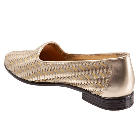 Trotters Liz III T2131-915 Womens Gold Narrow Leather Loafer Flats Shoes