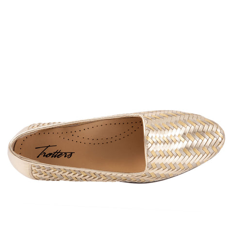 Trotters Liz III T2131-915 Womens Gold Narrow Leather Loafer Flats Shoes