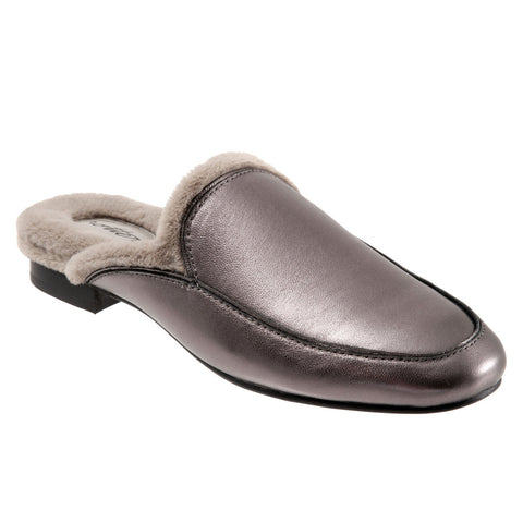 Trotters Ginette T2159-043 Womens Gray Wide Leather Mule Sandals Shoes