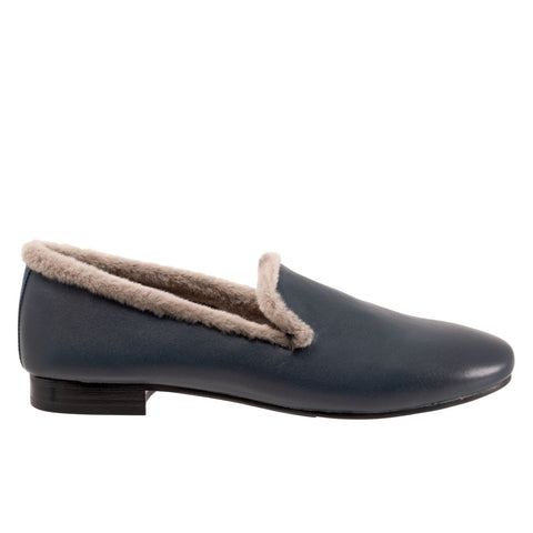 Trotters Glory T2160-400 Womens Blue Leather Slip On Loafer Flats Shoes