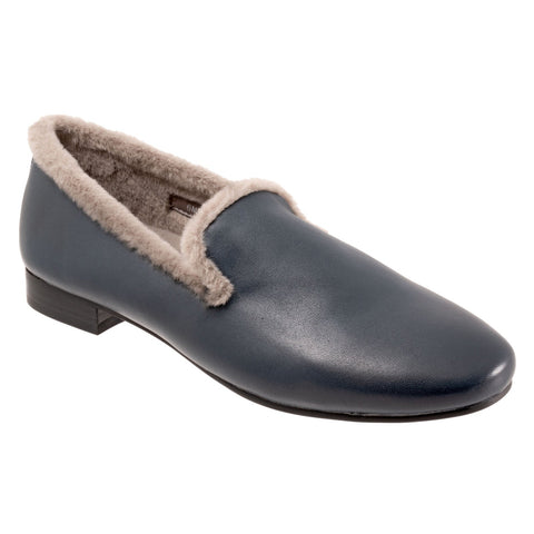 Trotters Glory T2160-400 Womens Blue Leather Slip On Loafer Flats Shoes